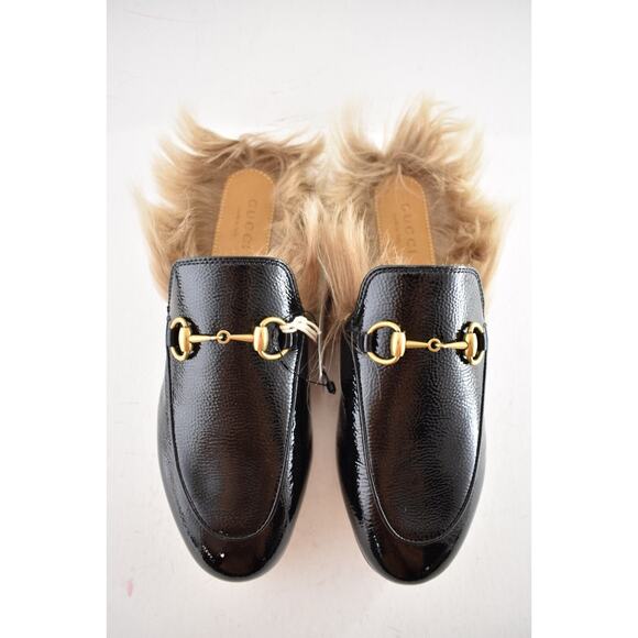 Gucci Princetown Black Patent Leather Fur Loafer Slide Slip Mule Slipper Flat 35 - Picture 8 of 13